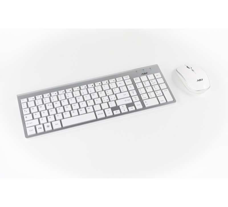 TASTIERA + MOUSE USB WIRELESS ADJ KW10 - Silver/Bianco - Usb